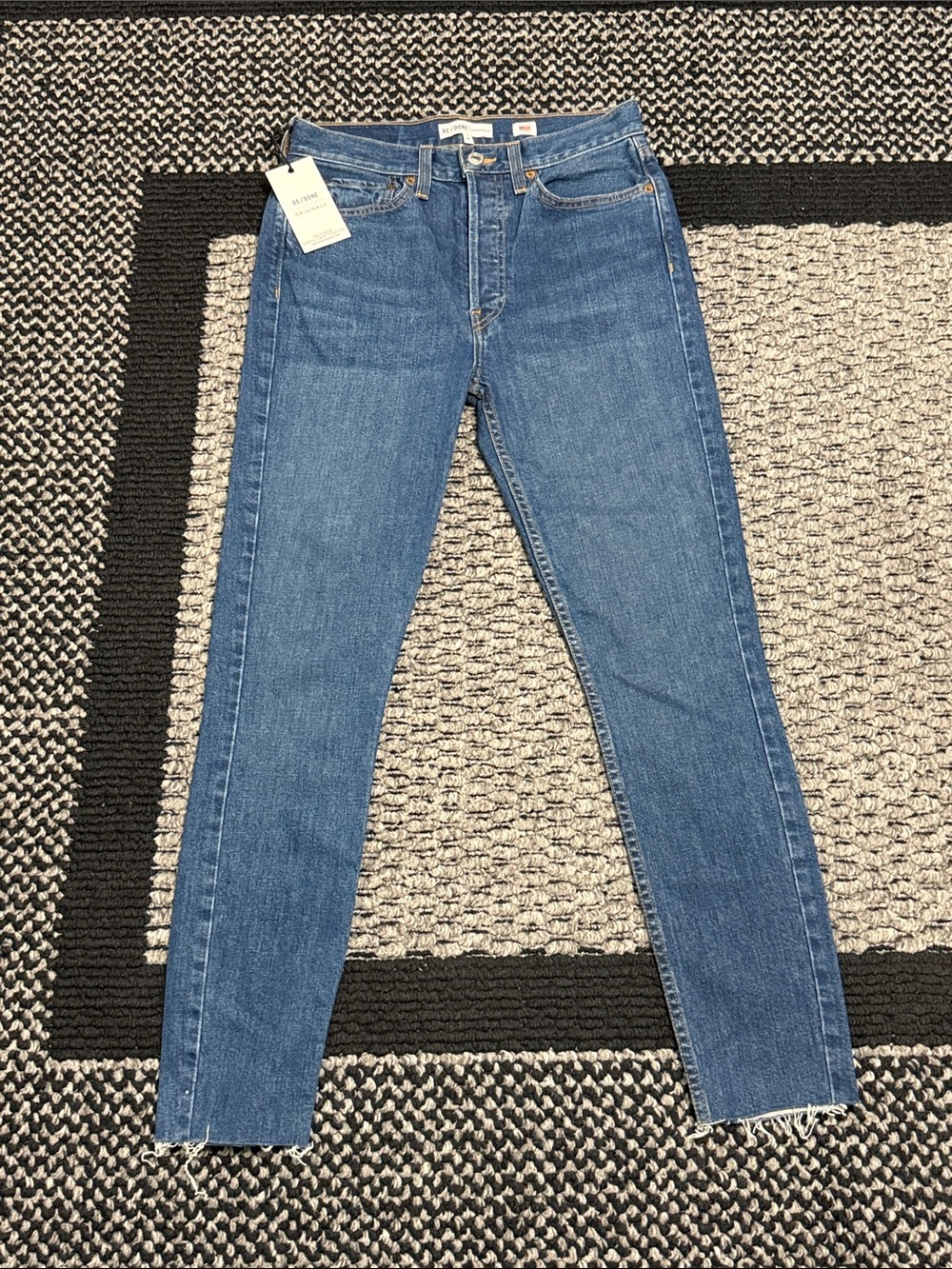 RE/DONE Originals High Rise Ankle Crop Jeans Women’s 28 Raw Hem Stretch Denim